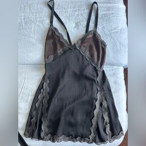 Free People Black and Brown Lace Slip Dress